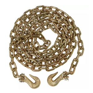 Grade 70 Extra Long 3/8" W.L.L 6600 LBS 20 FT Iron Binder Chain with Clevis Grab Hook for Transport Tow Chain Cargo Control