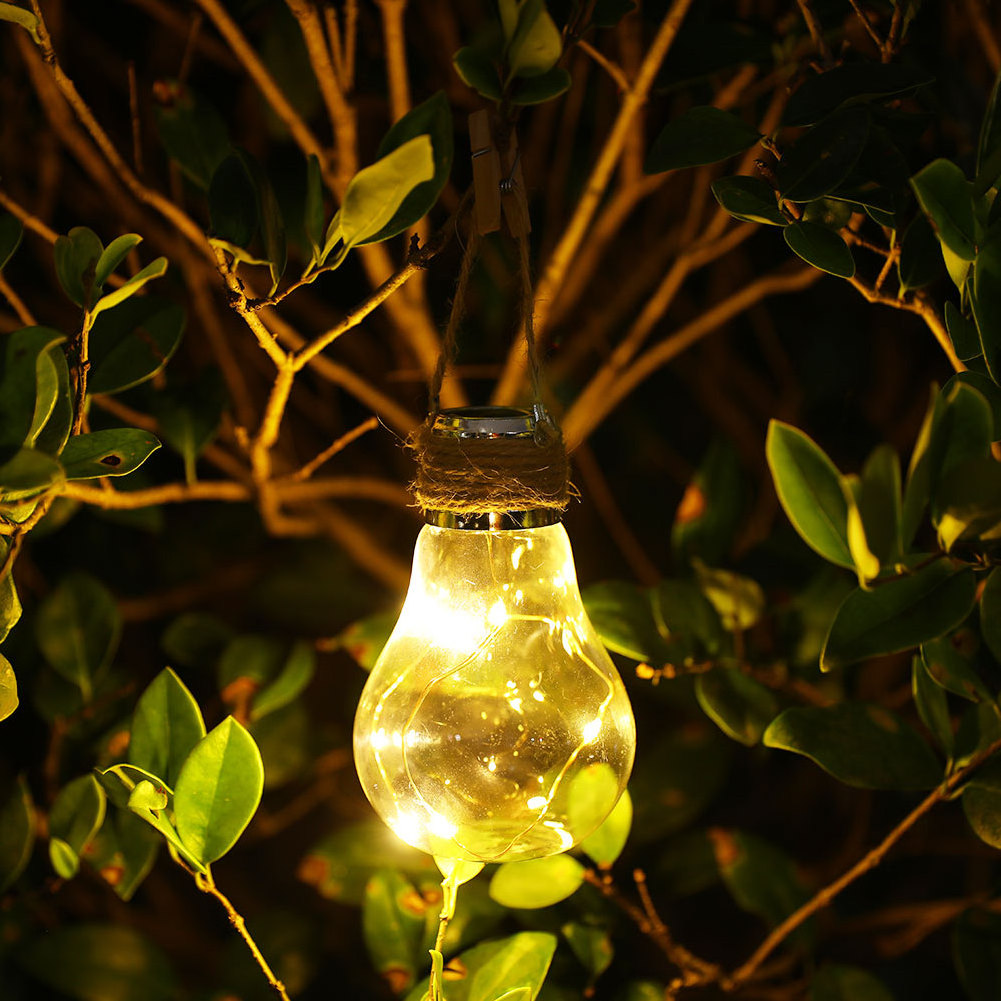 Hanging solar led light bulb with warm white copper wire LEDs,Using high efficiency polycrystalline solar panel