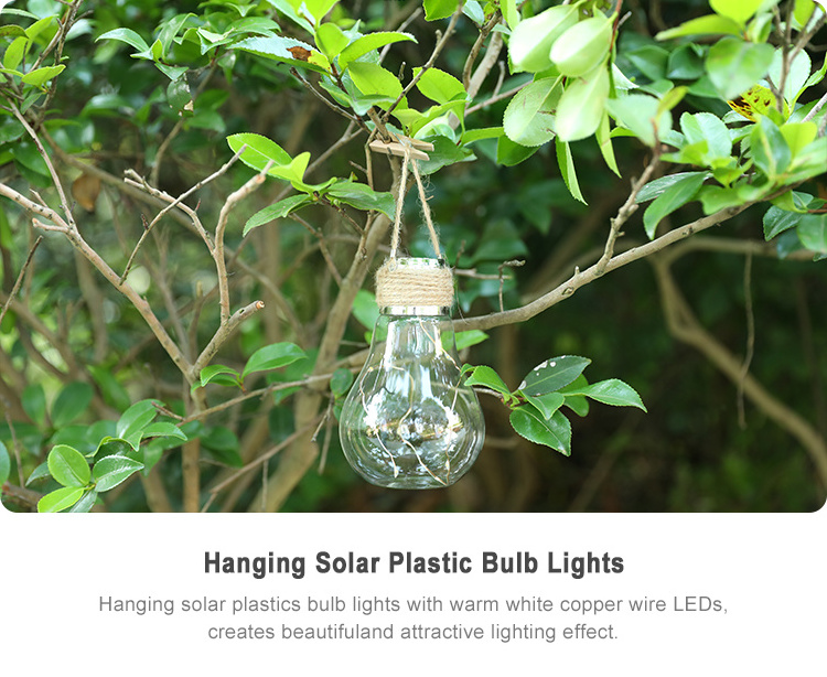 Hanging solar led light bulb with warm white copper wire LEDs,Using high efficiency polycrystalline solar panel