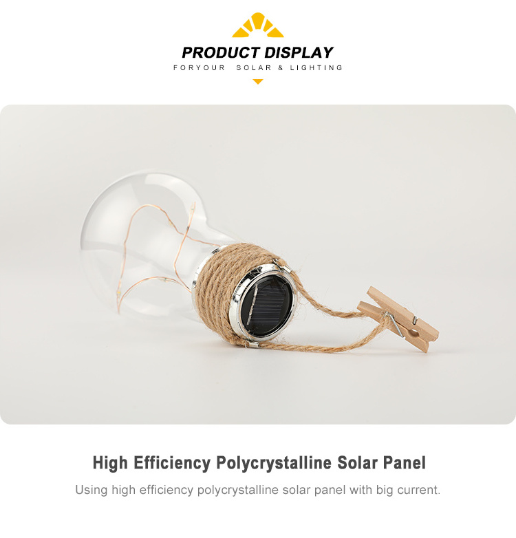 Hanging solar led light bulb with warm white copper wire LEDs,Using high efficiency polycrystalline solar panel