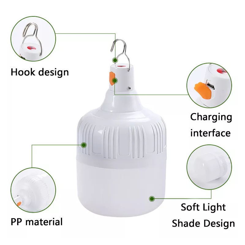 Waterproof USB Change Outdoor Hanging Camping Night Market Emergency Light Bulb Rechargeable Camping Bulb Lantern