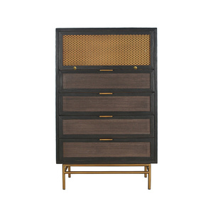 Mid century living room furniture antique black oak solid wood drawer of chest antique brass metal door