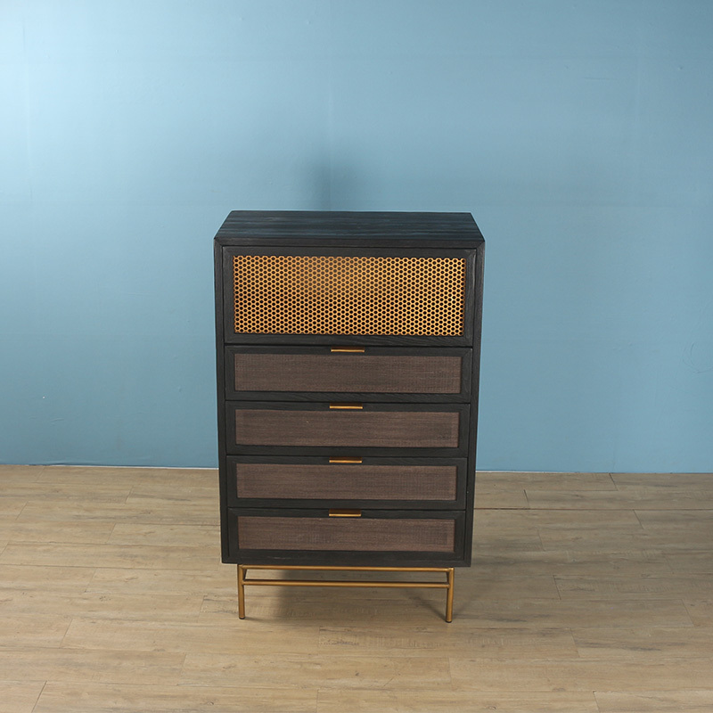 Mid century living room furniture antique black oak solid wood drawer of chest antique brass metal door