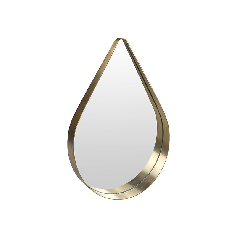 Modern furniture brush gold stainless steel frame living room home decor water drop shape wall mirror