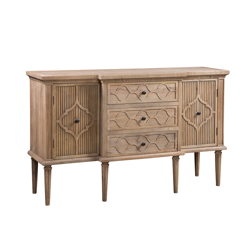 French provincial handmade furniture living room sandblasted natural elm sideboard console storage cabinet buffet