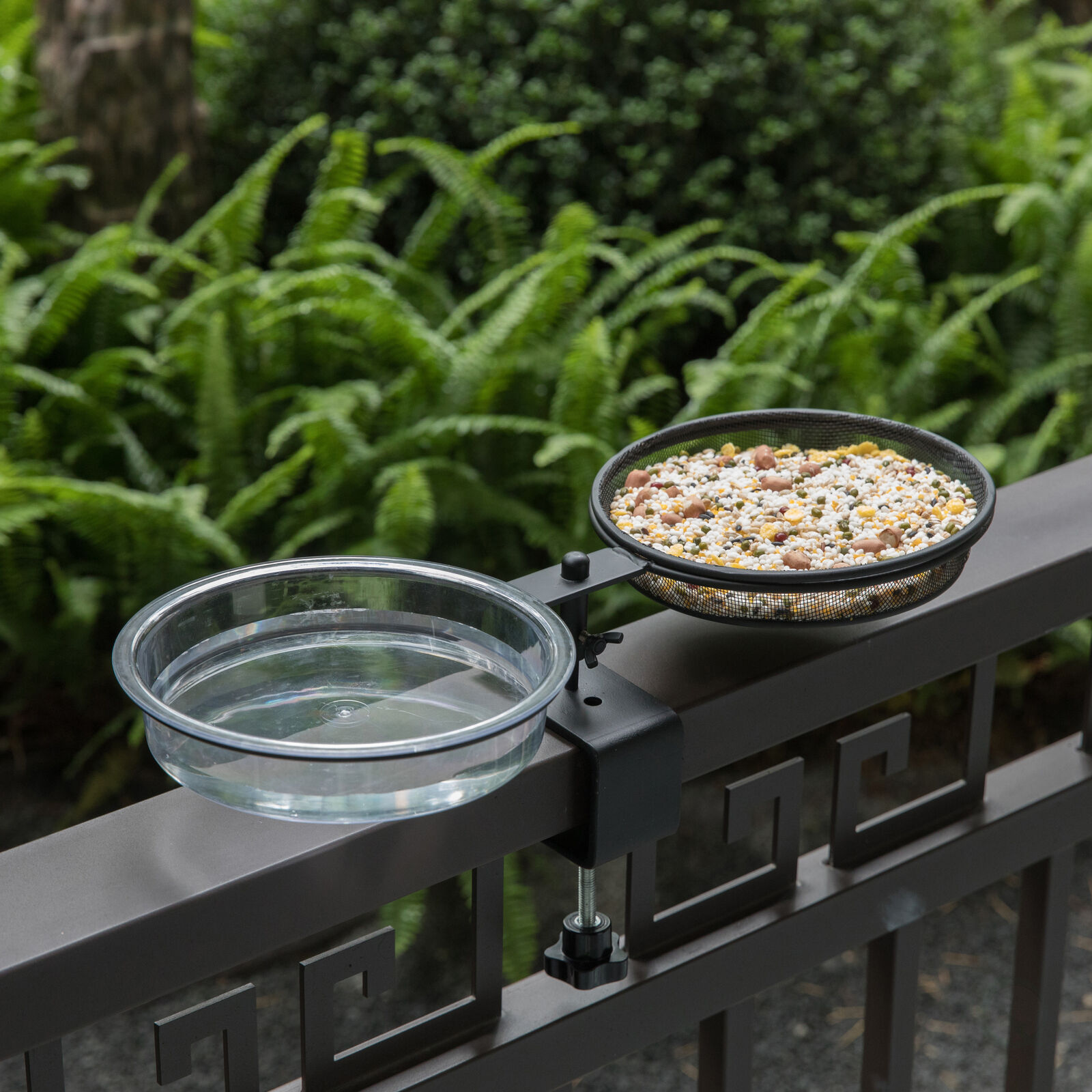 Bird Feeder and Bath -Heavy Duty Steel Patio Deck Mounted Feeding Station