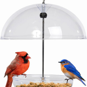 Outdoor hanging adjustable platform bird feeder, dome-top metal tray bird feeder