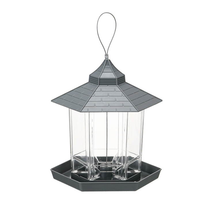 Hot Selling 4 Patio Plastic Hanging Wild Bird Seed Feeder with Waterproof Roof Hexagon Shaped Gazebo Wild Bird Feeder