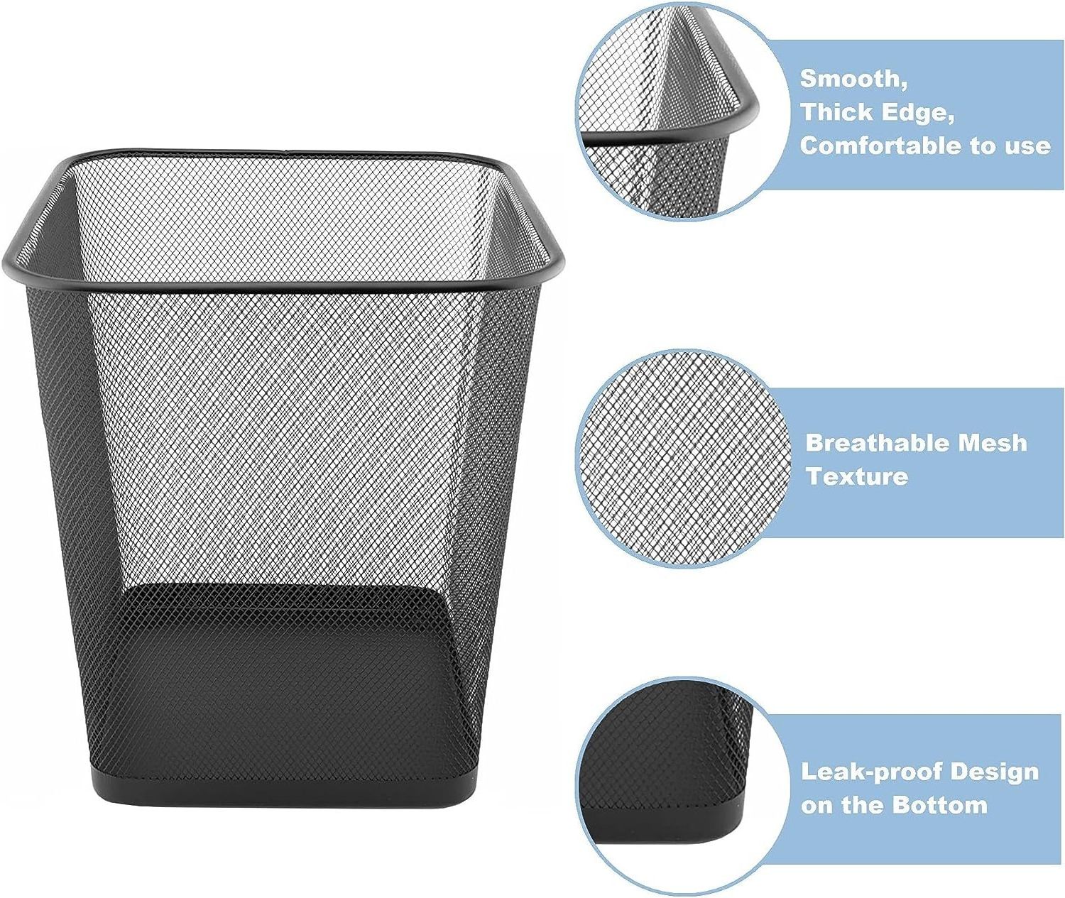 Metal Bin Mesh 18L  Wire Mesh Waste Paper Bin for Home, Office, School Square Office Trash Can Black