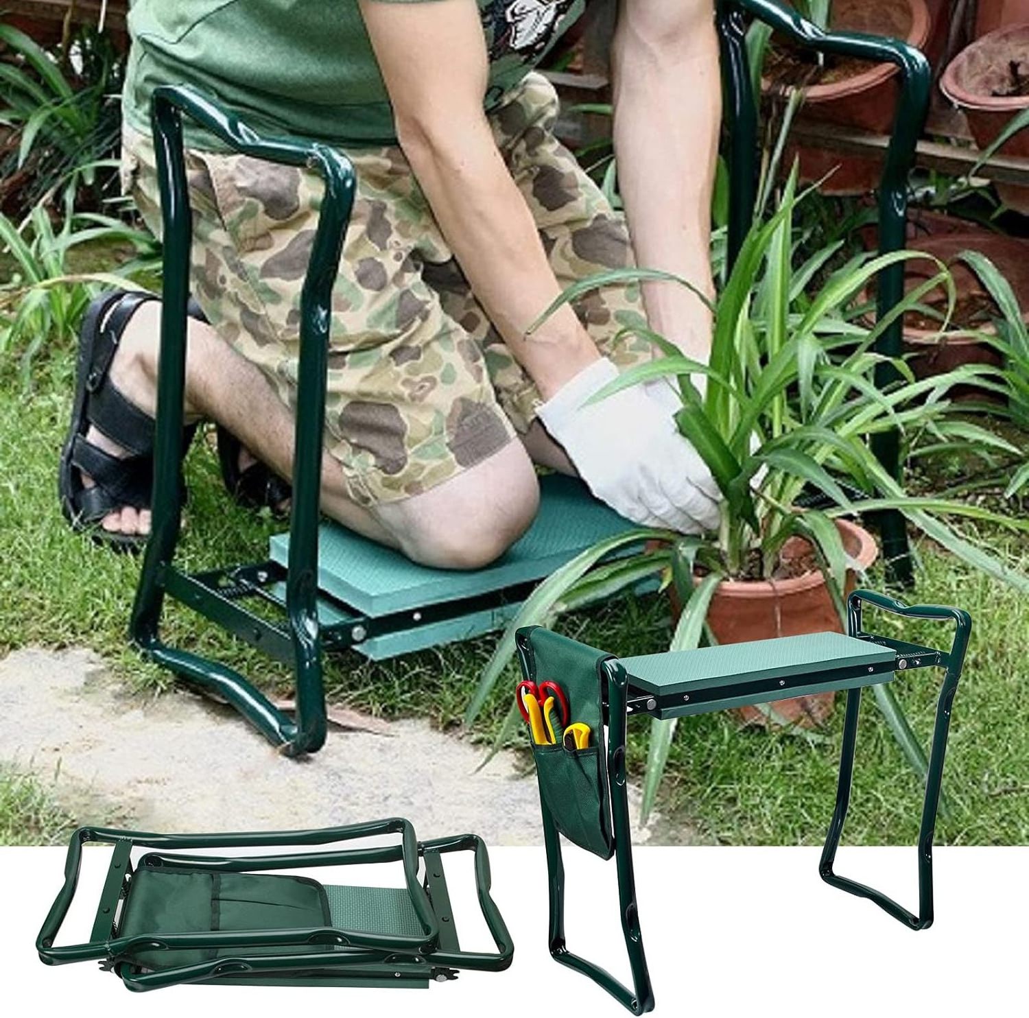 Rademark Innovations Garden Stool  Kneeler,Collapsible heavy duty Gardening,Metal Garden Kneeler and Seat Gardening