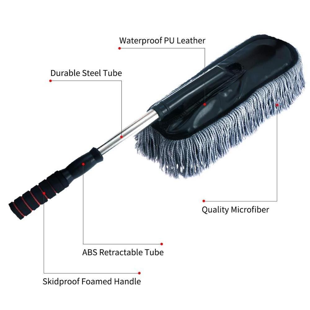 Microfiber Car Duster with Extended Handle for Exterior and Interior, 15.7 Inches No Scratch Telescopic Cleaning Brush for Home