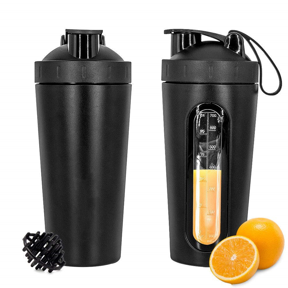 Protein Shaker with Visible Window Stainless Steel Shaker Bottle for Gym