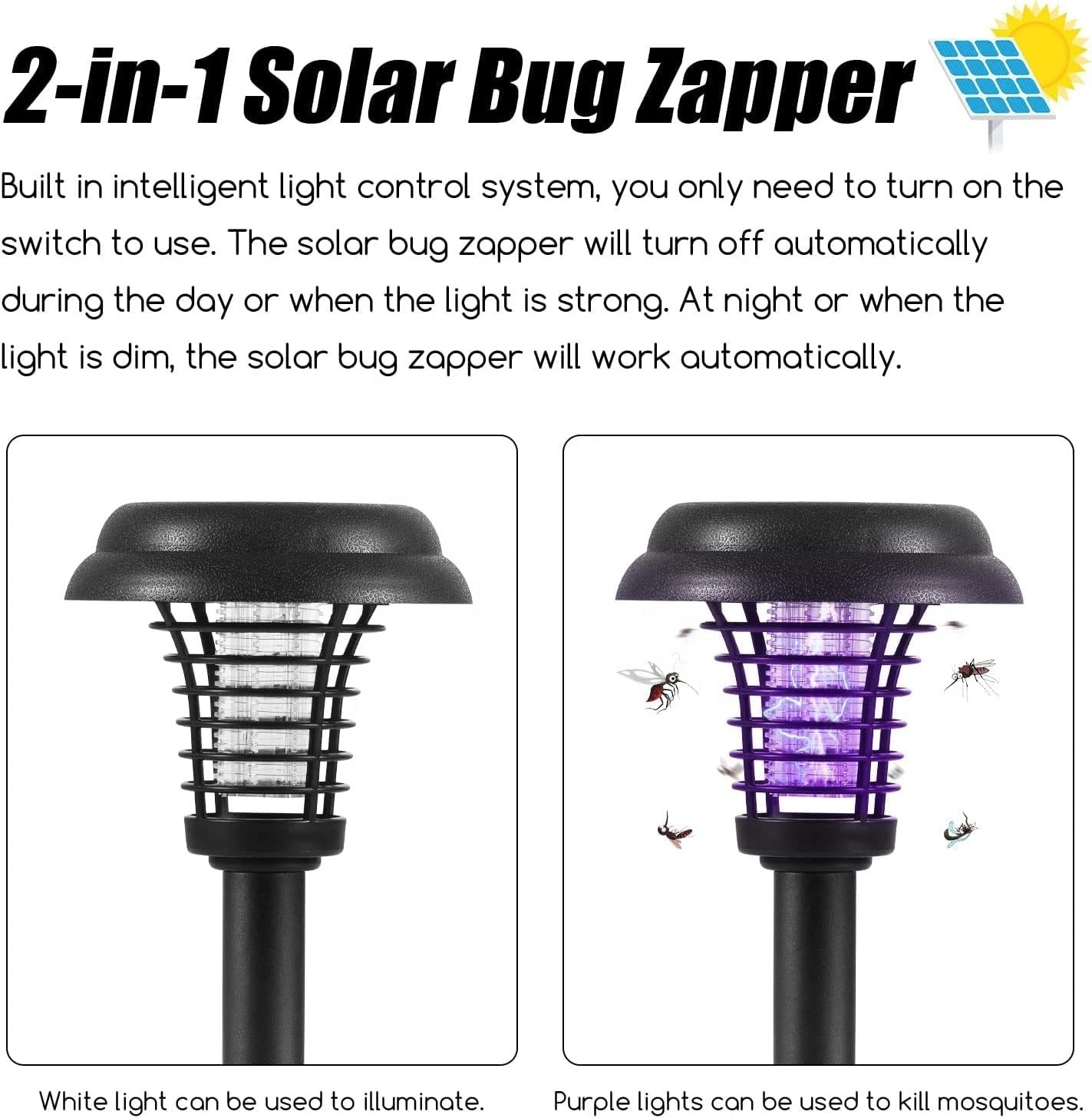 Outdoor garden portable waterproof solar electric insect fly bug killer lamp mosquito zapper