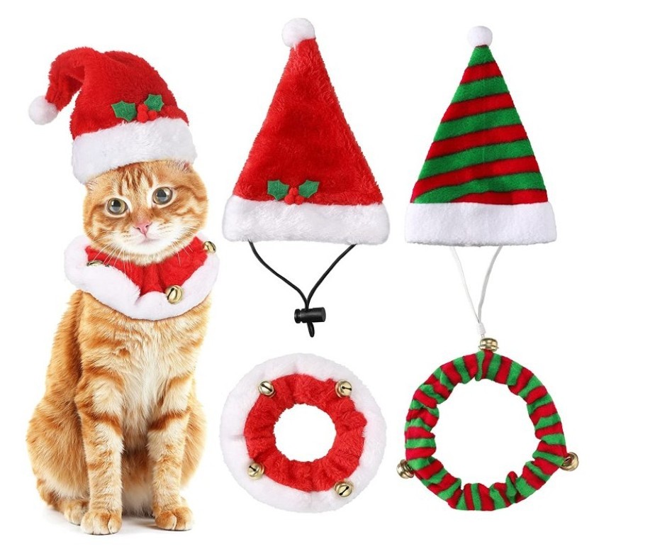 Pet Costumes Christmas Dress Up Set Soft Dog Santa Scarf Hat Bandana Pet Hat For Small Dog And Cat