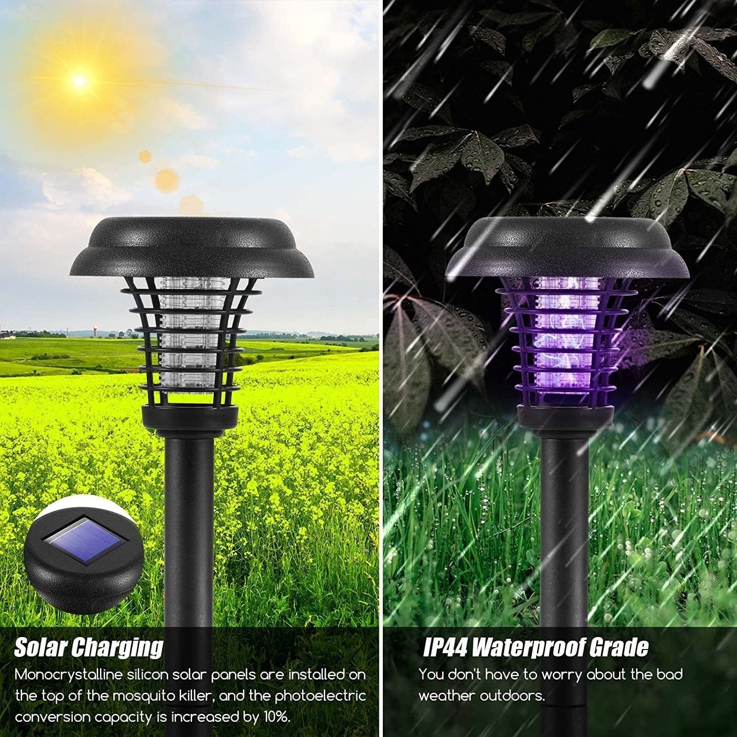 Outdoor garden portable waterproof solar electric insect fly bug killer lamp mosquito zapper