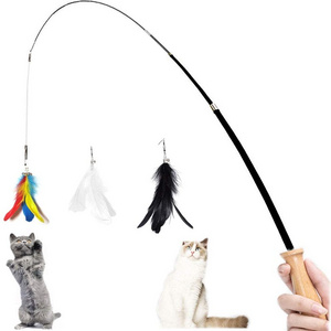 Pet Supplies Feather Long Rod Retractable Fishing Moggy Funny Cat Stick