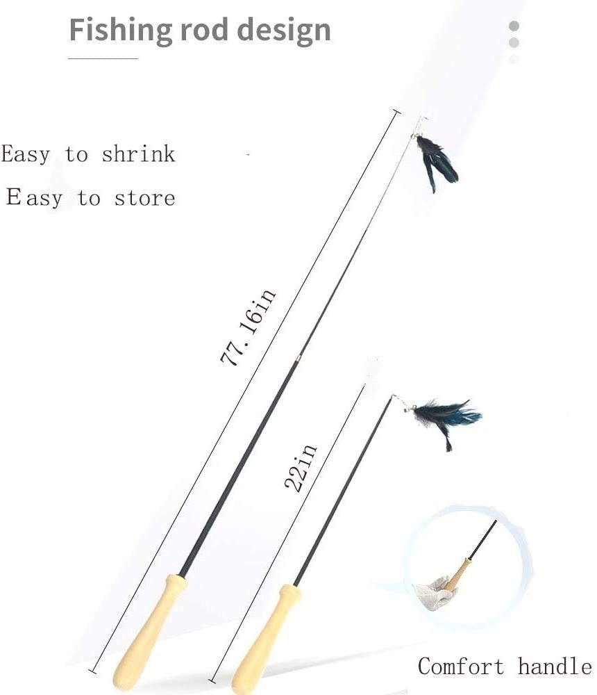 Pet Supplies Feather Long Rod Retractable Fishing Moggy Funny Cat Stick