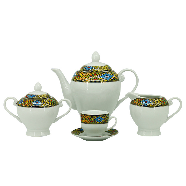 Ethiopian eritrean coffee cups tilet edition full set 17pcs comes with 6 cups 6 saucer coffee and sugar+milk pot