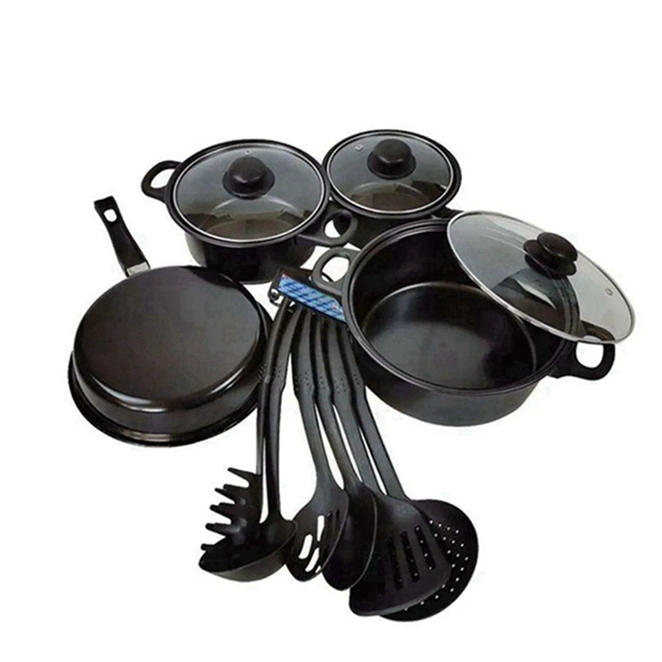 Hot sale 13 Pieces camping saucepan pots non stick cast iron cookware and bakeware set with nonstick coating