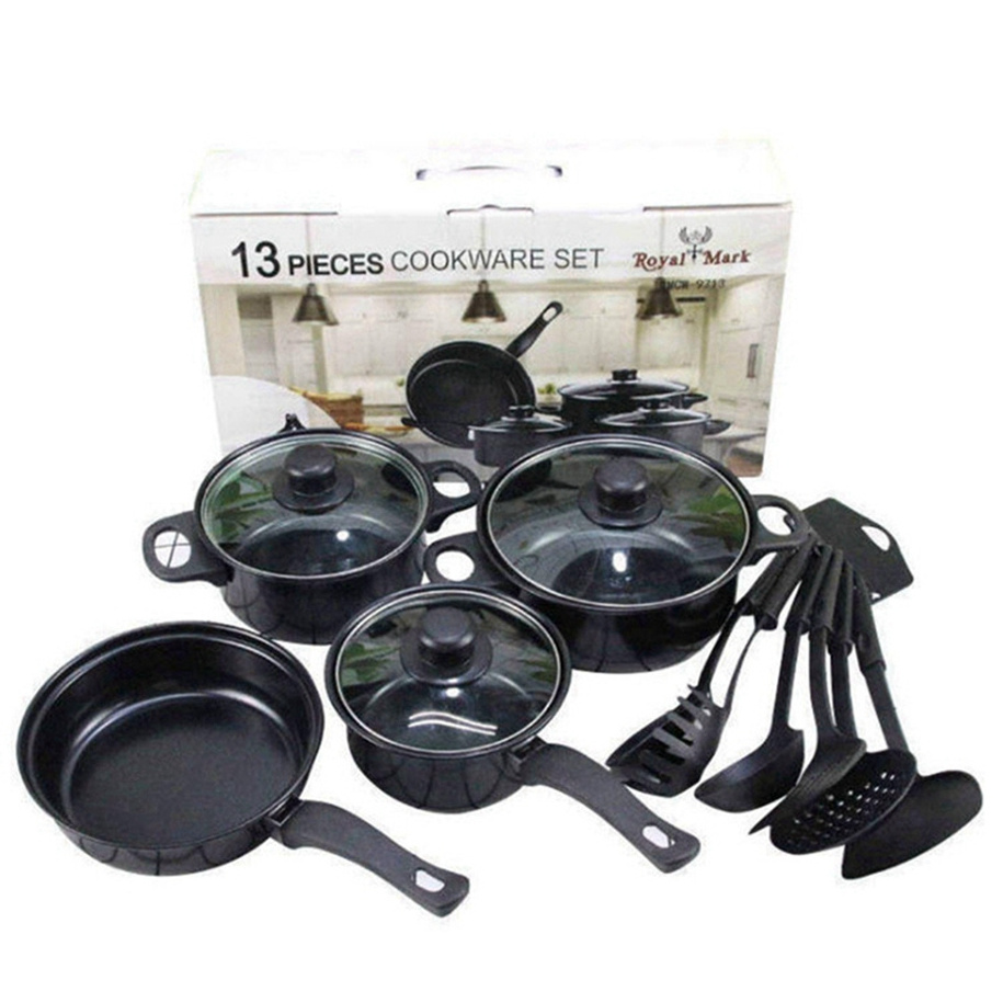 Hot sale 13 Pieces camping saucepan pots non stick cast iron cookware and bakeware set with nonstick coating