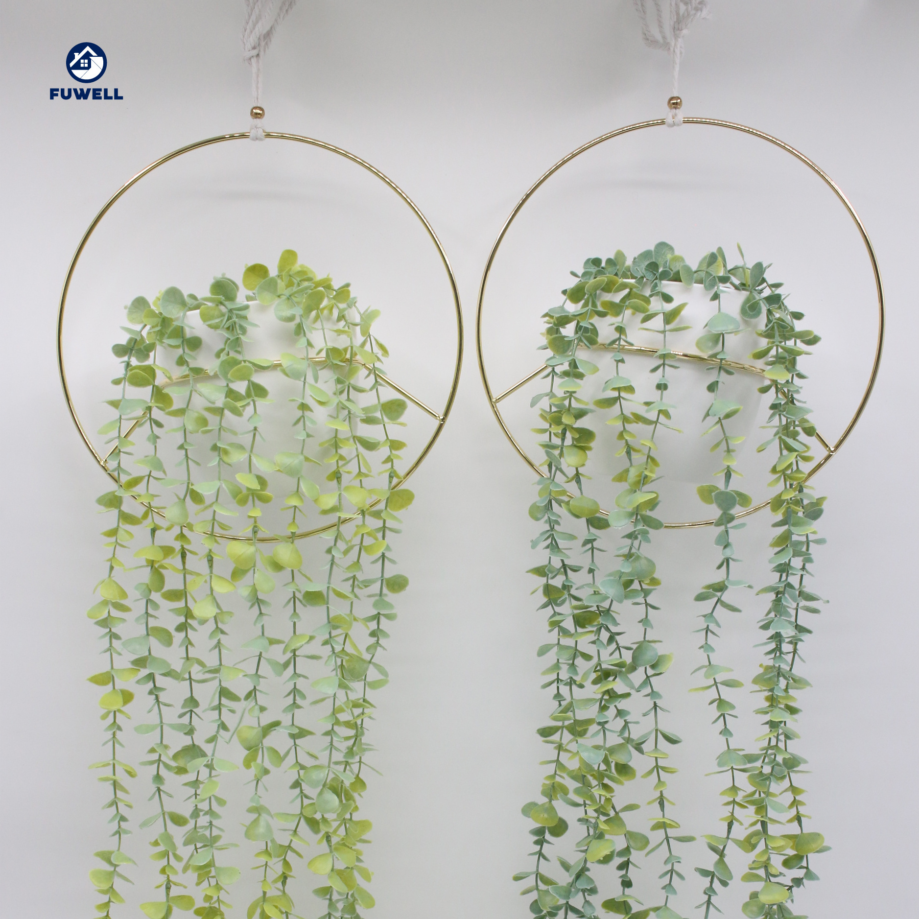 Hanging Plant holder set of 2 metal plant hangers with plastic pot Home decoration in door hanging flower pot holder