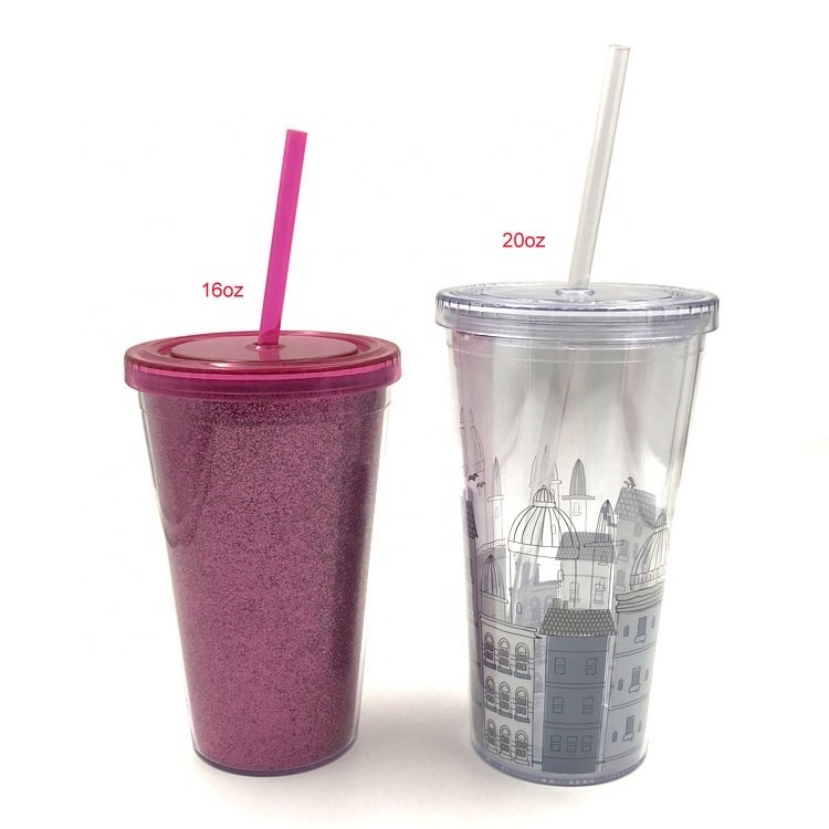 Promotional 20oz/24oz custom plastic double wall insulated souvenir tumbler cups with straw