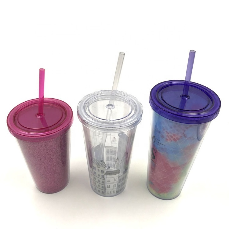 Promotional 20oz/24oz custom plastic double wall insulated souvenir tumbler cups with straw