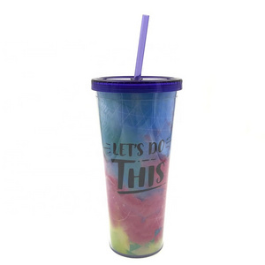 Promotional 20oz/24oz custom plastic double wall insulated souvenir tumbler cups with straw