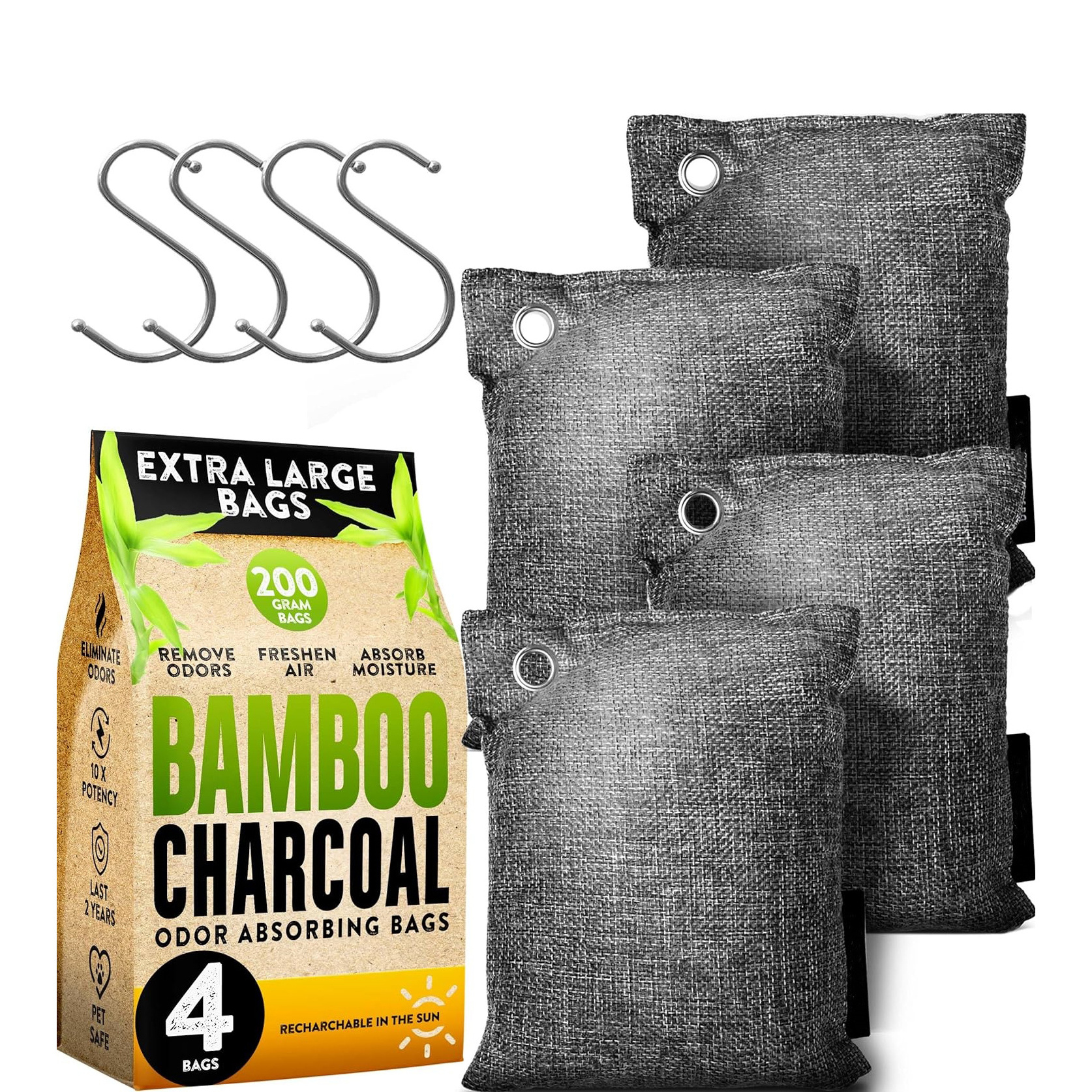 4 Pack*200g Bamboo Charcoal Air Purifying Bag Activated Carbon Car Air Freshener Bags Odor Eliminator