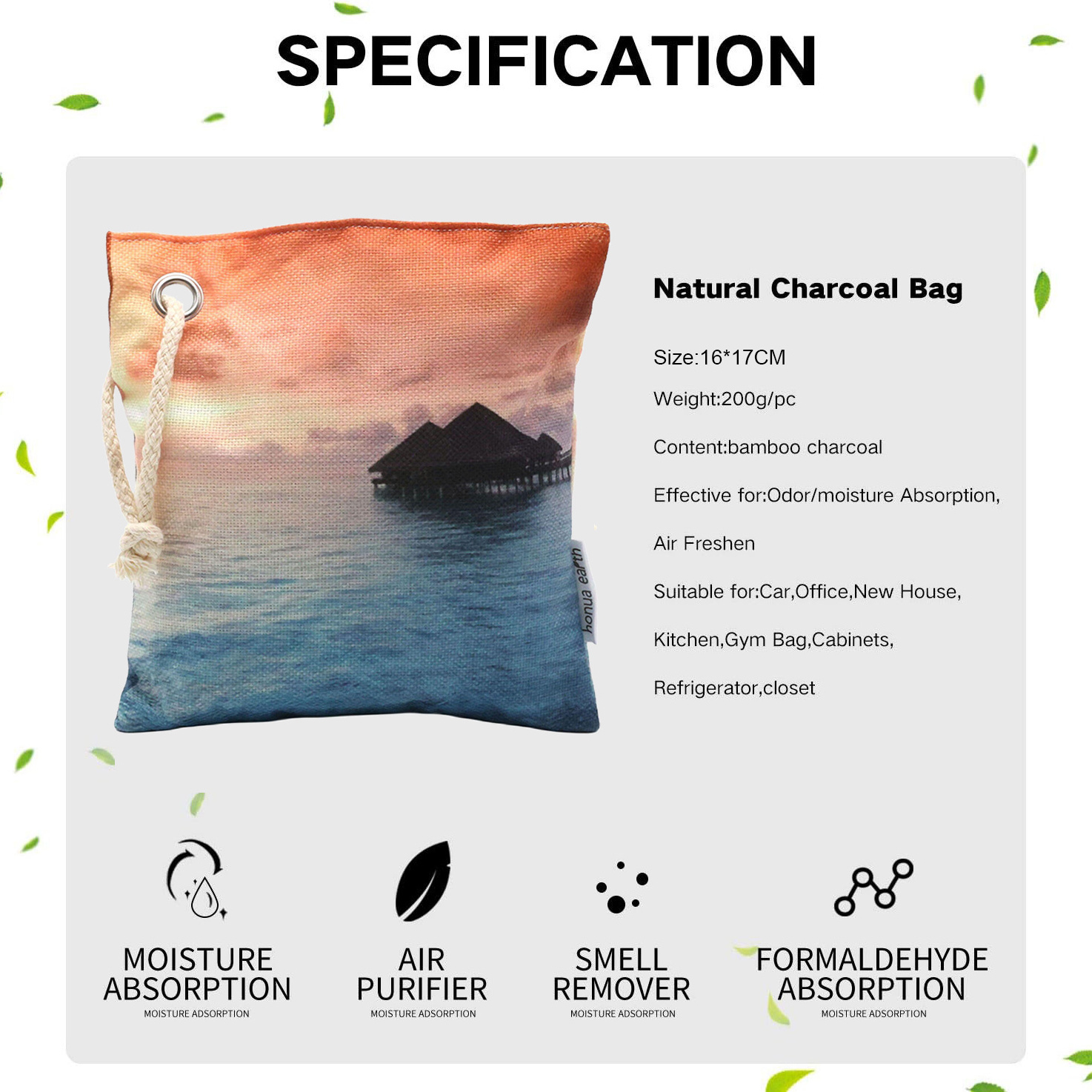 200g Natural Bamboo Charcoal Bags Air Purifying Bags Odor Deodorizer Air Fresheners for Home and Car in Stock