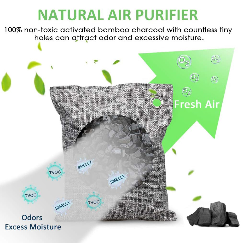 Bamboo Charcoal Air Purifying Bags Activated Charcoal Odor Absorber for Home Car Closet Pets Basement Odor Eliminator -Grey