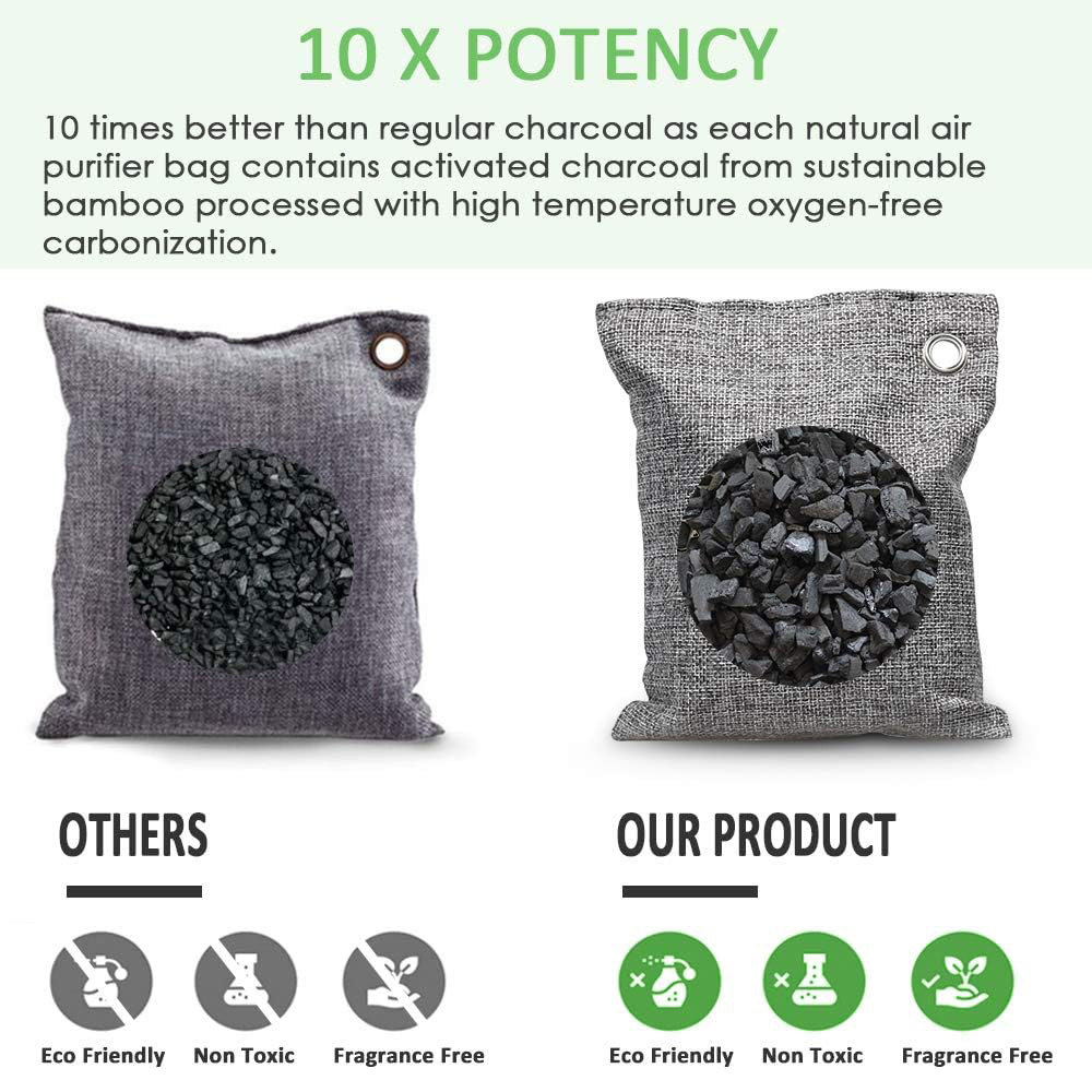 Bamboo Charcoal Air Purifying Bags Activated Charcoal Odor Absorber for Home Car Closet Pets Basement Odor Eliminator -Grey