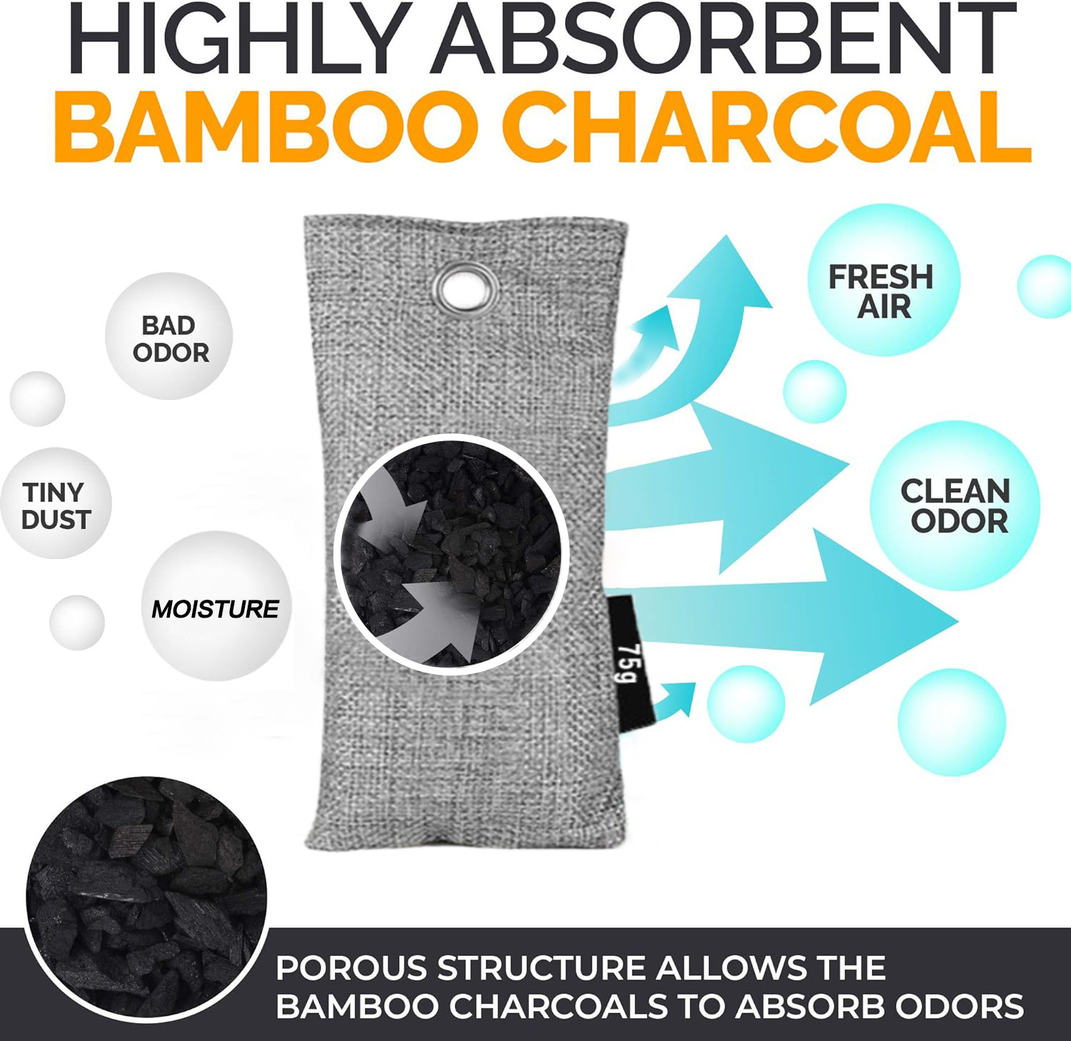 Bamboo Charcoal Bags Nature Fresh Bamboo Charcoal Bags 4 Pack (200g+75g) Moisture Eliminator air purifying bags pouch