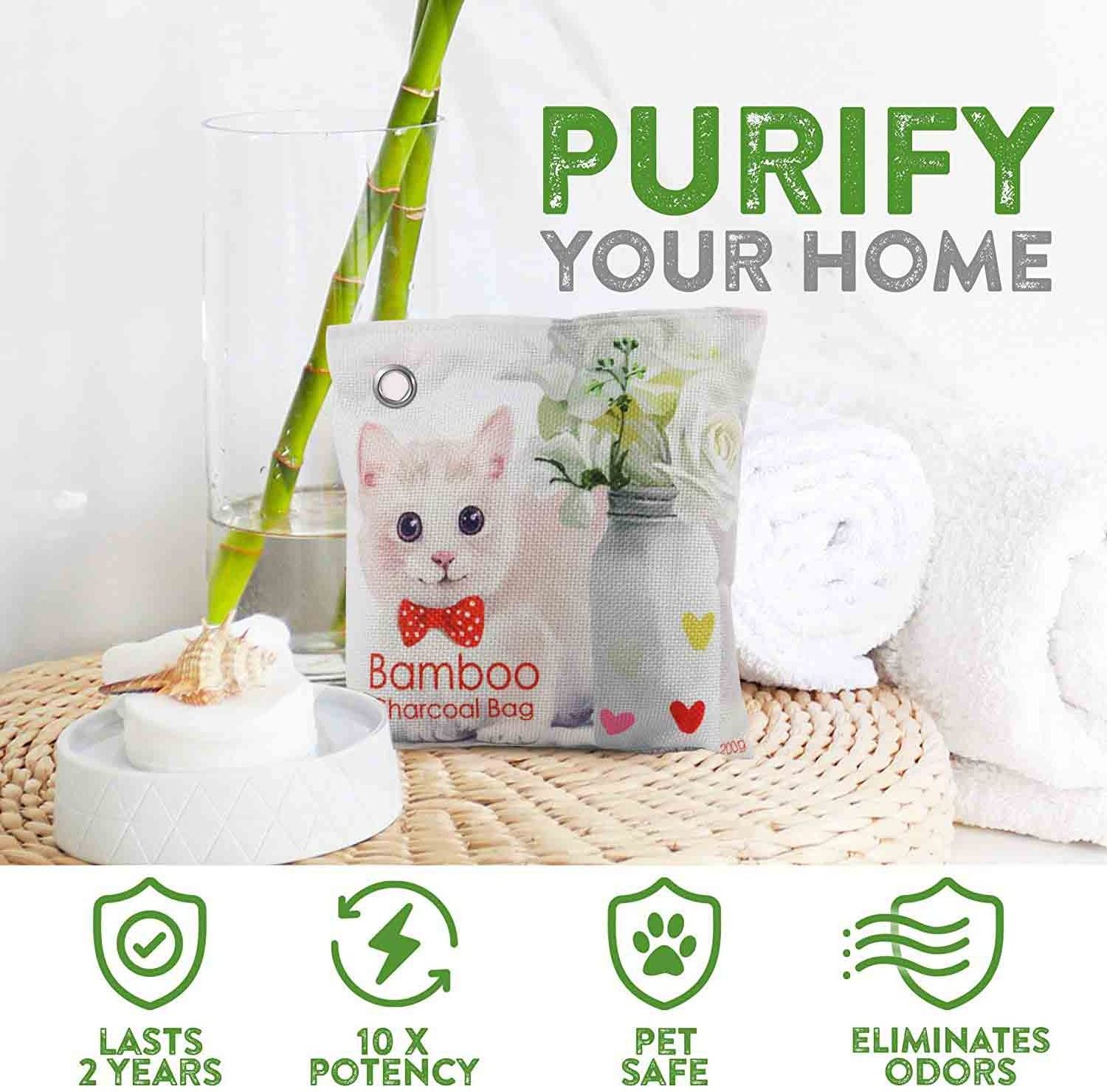 200g Bamboo Charcoal Air Purifying  Bags Free Fragrance Cartoon Cat Odor Absorber Air Freshener Bag