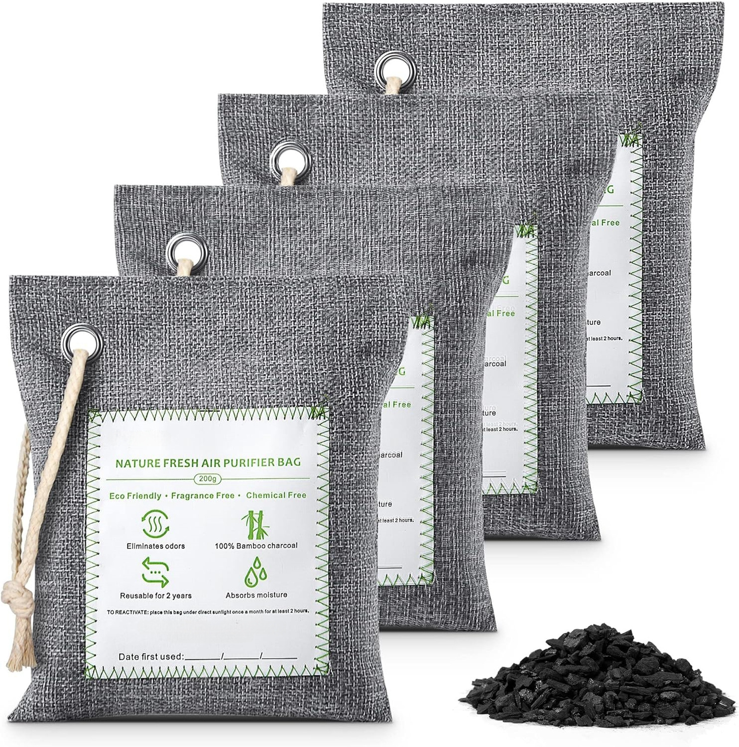 LEGREEN Activated Bamboo Charcoal Air Purifying Bags Odor Eliminator Room Deodorizer Car Air Freshener