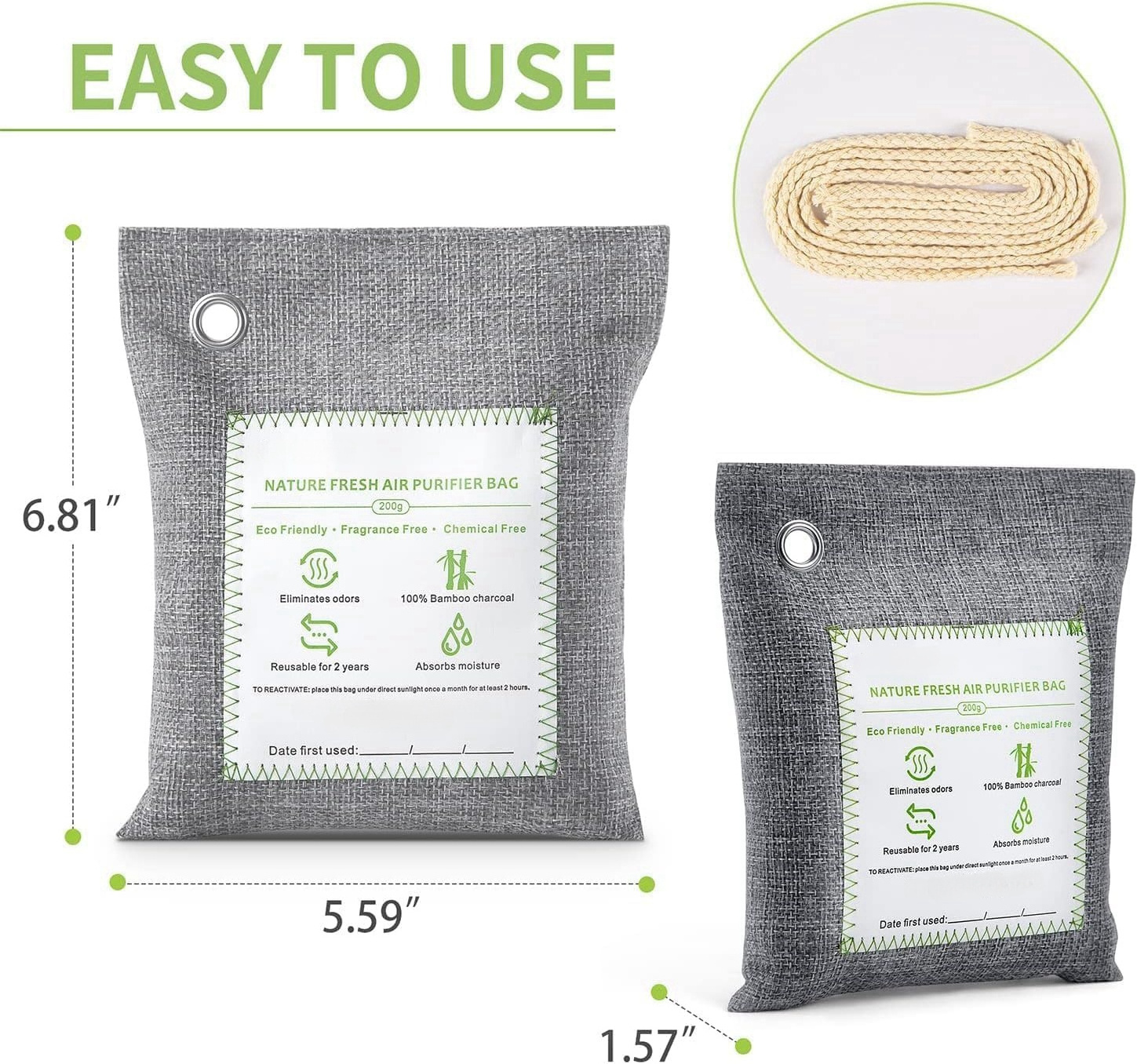 LEGREEN Activated Bamboo Charcoal Air Purifying Bags Odor Eliminator Room Deodorizer Car Air Freshener