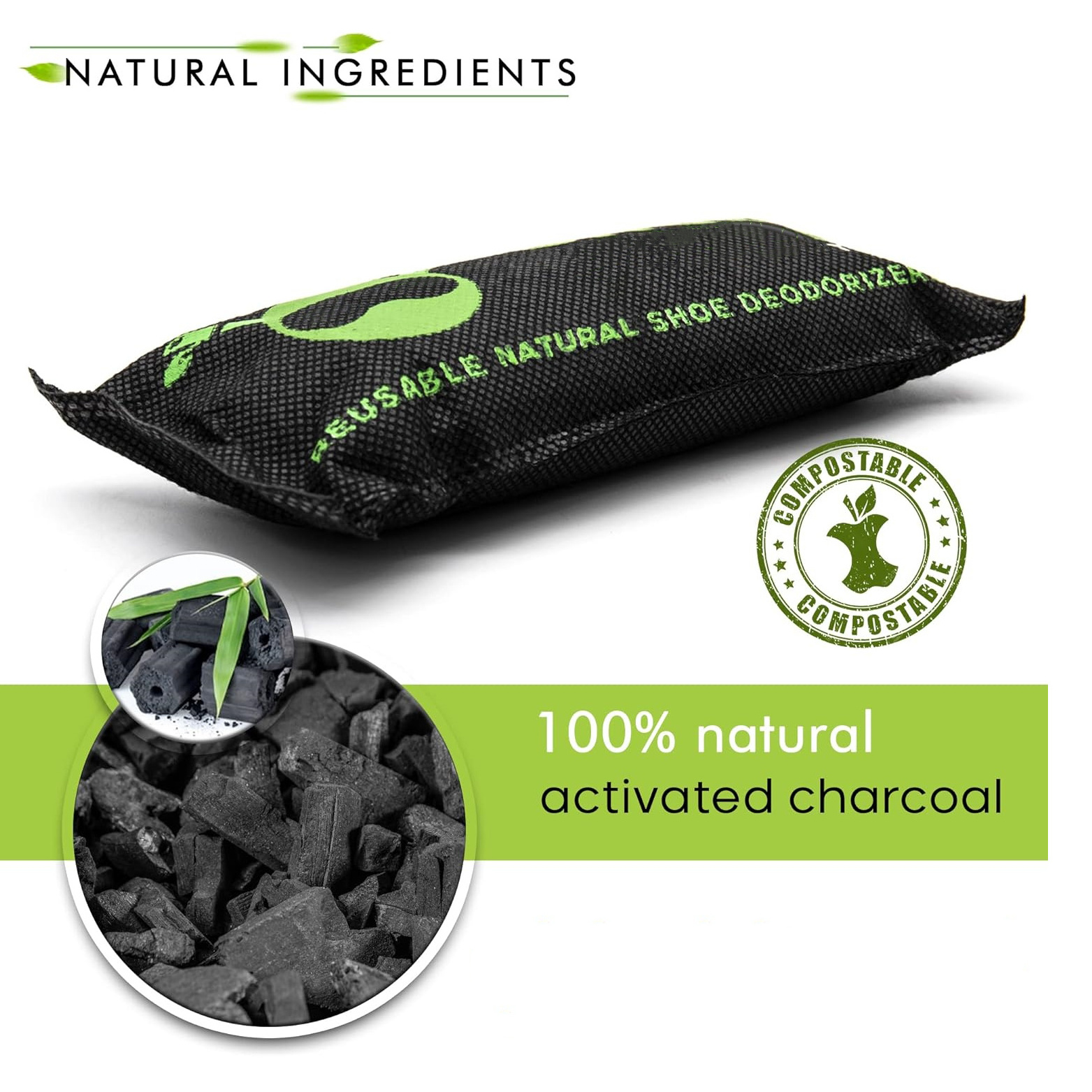 NING JA  75g   2 pack purifying  bag Shoe Deodorizer Deodoriz bamboo charcoal bags