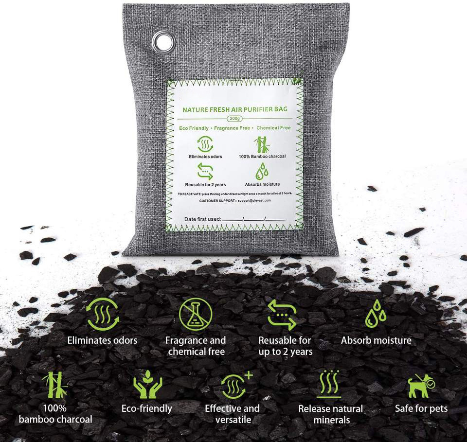 200g Bamboo Charcoal Air Purifying Bag Naturally Freshen Air with Powerful Activated Charcoal Bags car dehumidifier reusable bag