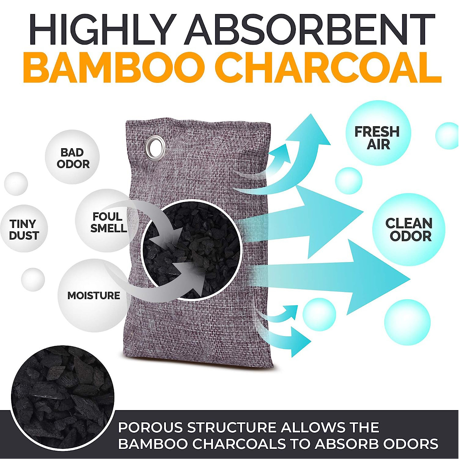 Nature Fresh Bamboo Charcoal Air Purifying Bag Home Car Closet Air Freshener Deodorizer Odor Eliminator for Room