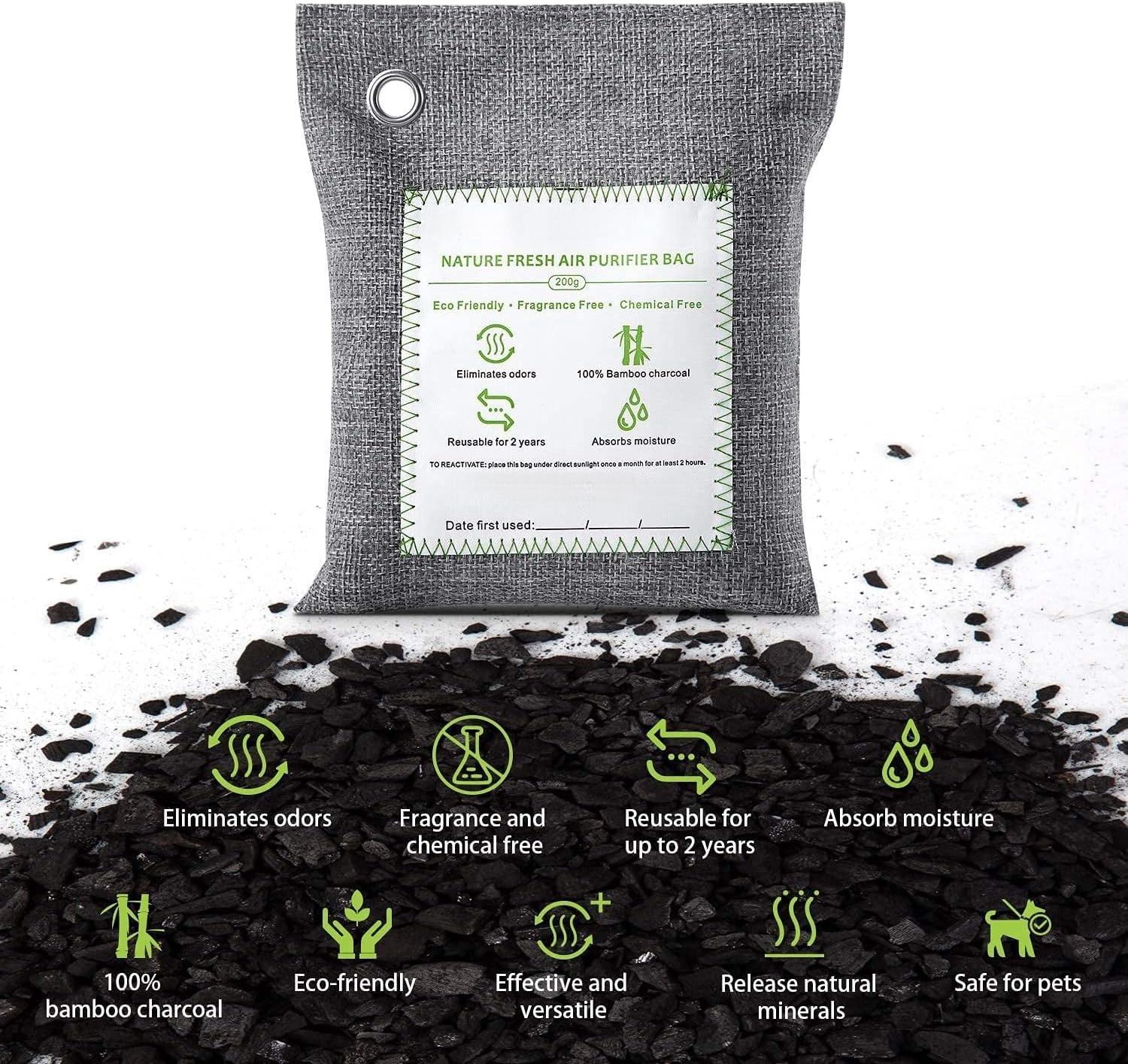 LEGREEN Activated Bamboo Charcoal Air Purifying Bags Odor Eliminator Room Deodorizer Car Air Freshener