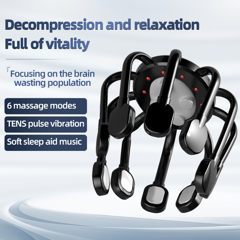 Hot sale Chinese/English 10 heads octopus charging fully electric vibration TENS scalp relaxation heating device head massager