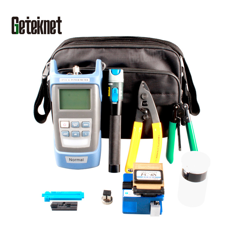 Fiber optic cable tool kit with  fiber cleaver cutter VFL lan tester hand crimping tool and bag for fiber optics connector tools