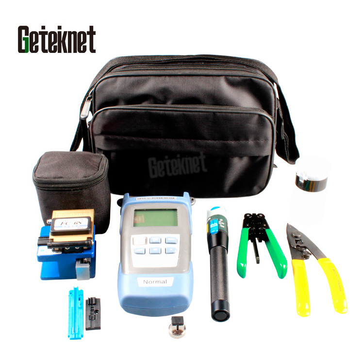 Fiber optic cable tool kit with  fiber cleaver cutter VFL lan tester hand crimping tool and bag for fiber optics connector tools