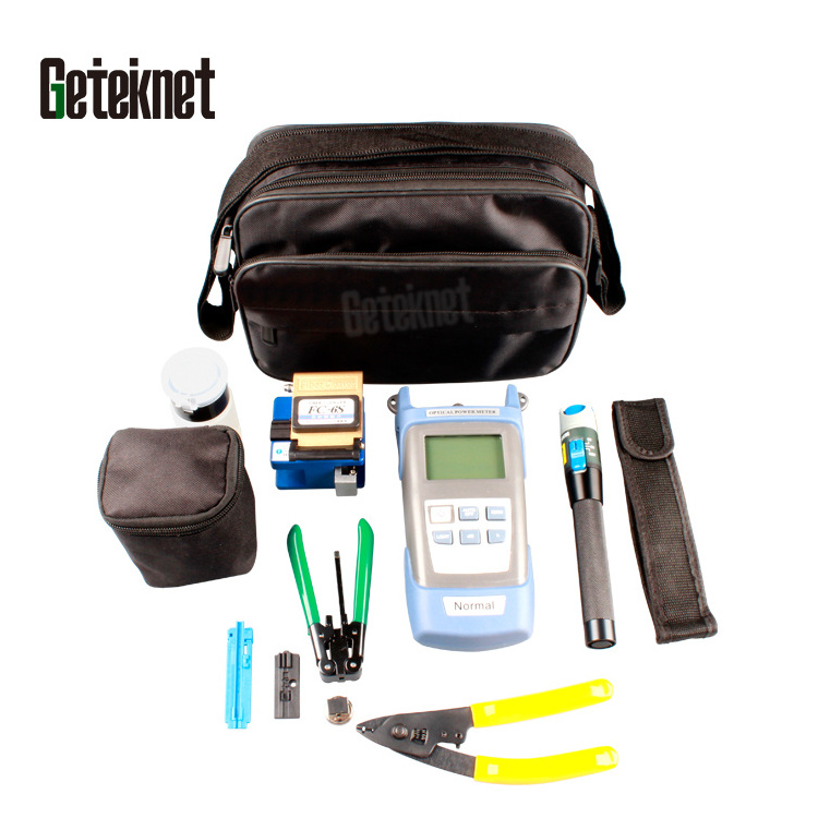 Fiber optic cable tool kit with  fiber cleaver cutter VFL lan tester hand crimping tool and bag for fiber optics connector tools