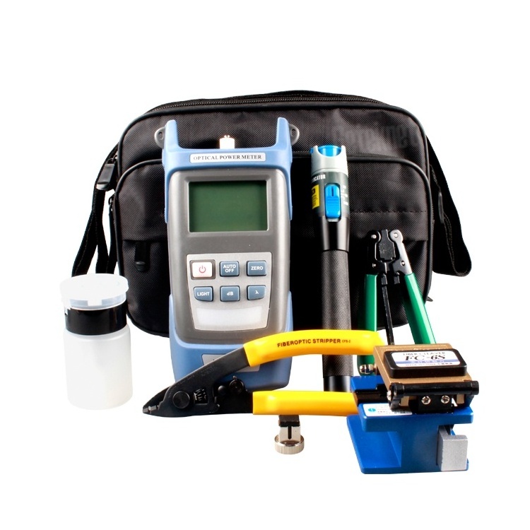 Fiber optic cable tool kit with  fiber cleaver cutter VFL lan tester hand crimping tool and bag for fiber optics connector tools