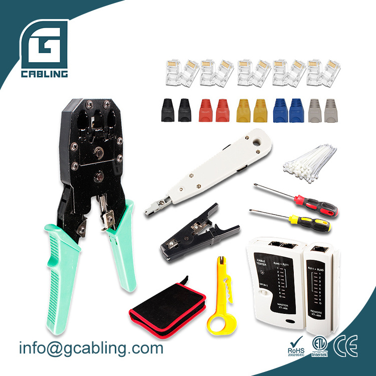 Gcabling Network toolkit set without BNC lan cable tester and impact tool RJ45 crimping and punch down for telecom punch kit