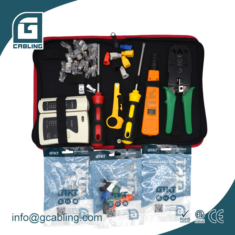 Gcabling Network toolkit set without BNC lan cable tester and impact tool RJ45 crimping and punch down for telecom punch kit