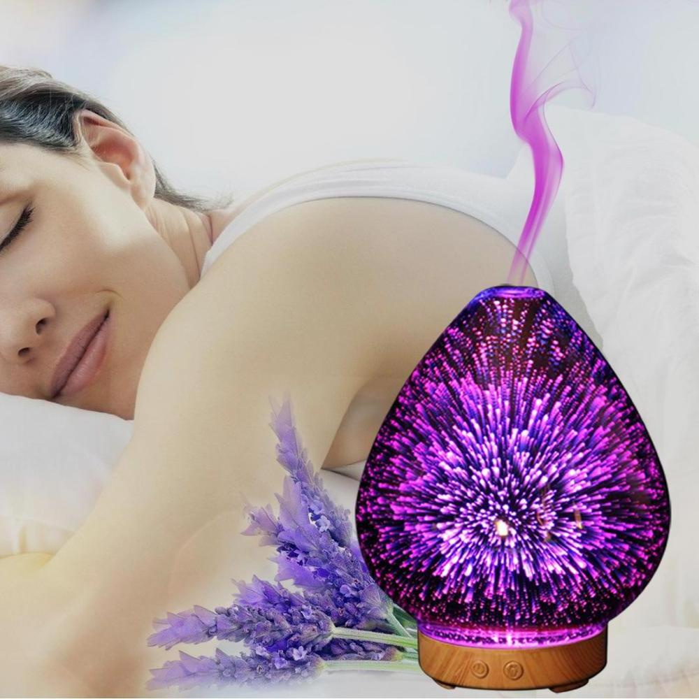 Firework Glass 3D Vase Shape Aroma Essential Oil Diffuser Cool Mist Humidifier Humidification Free Spare Parts  7 Color Led