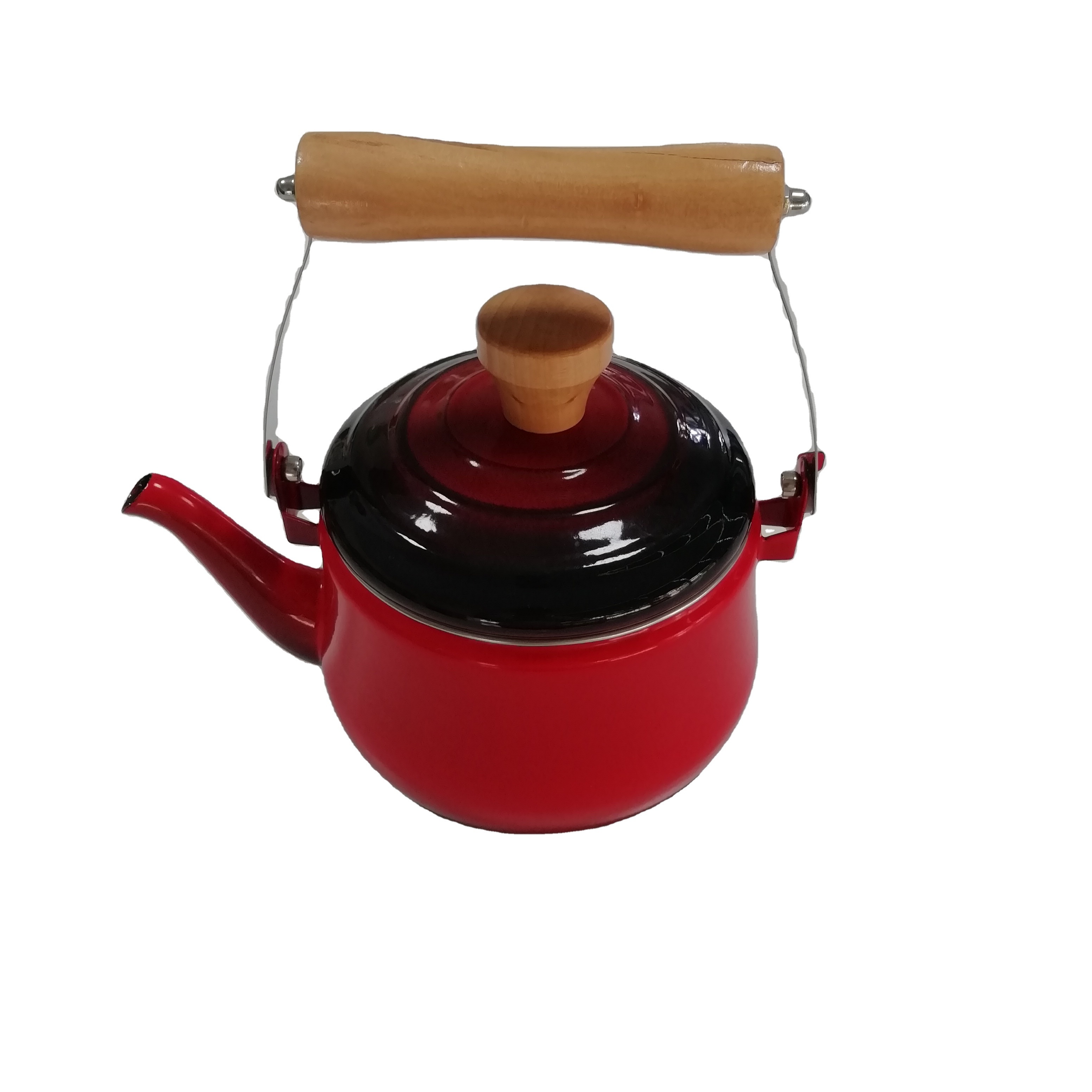 red  enamel tea kettle with wooden handle and customized acceptable