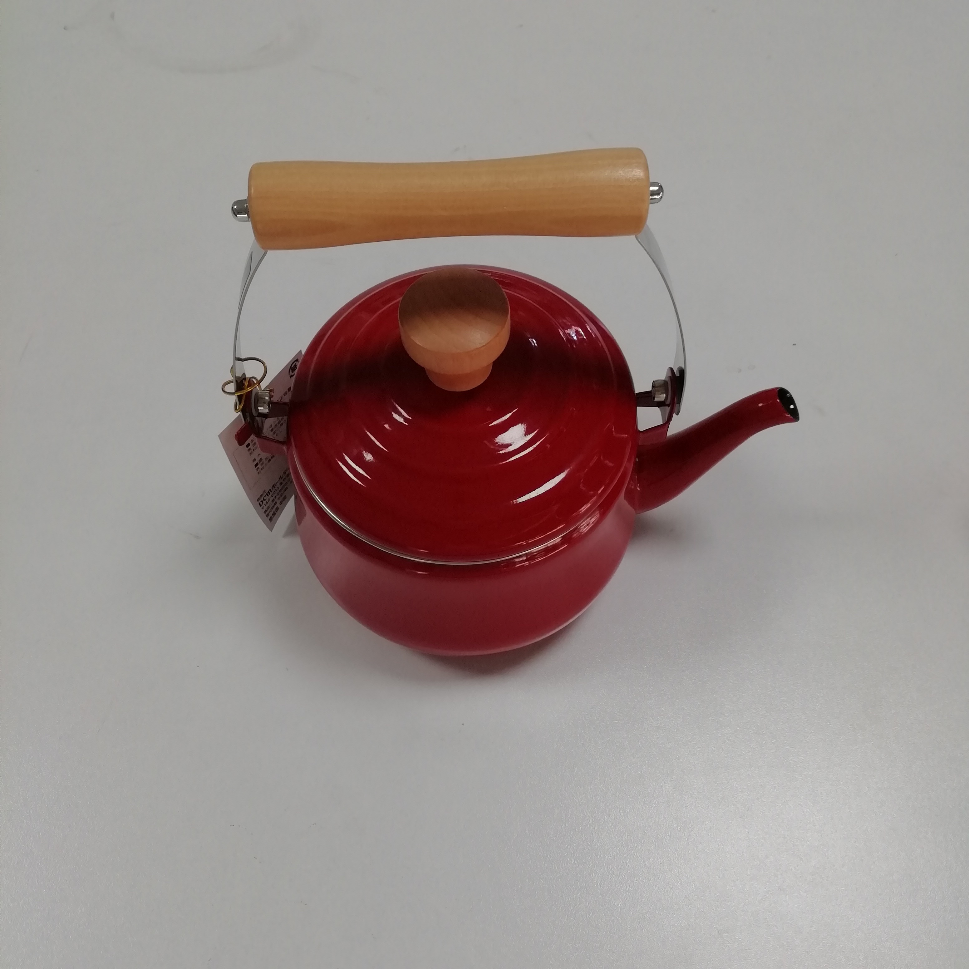 361F modern style 1.6 L red enamel tea kettle with wooden handle